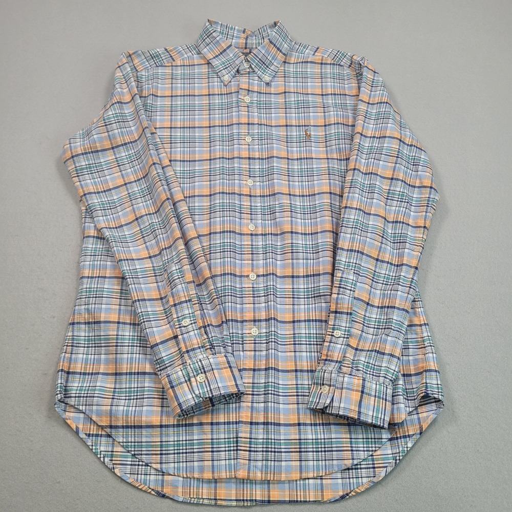 Polo‎ Ralph Lauren Mens Classic Fit Plaid Button Down Shirt Blue Orange Medium